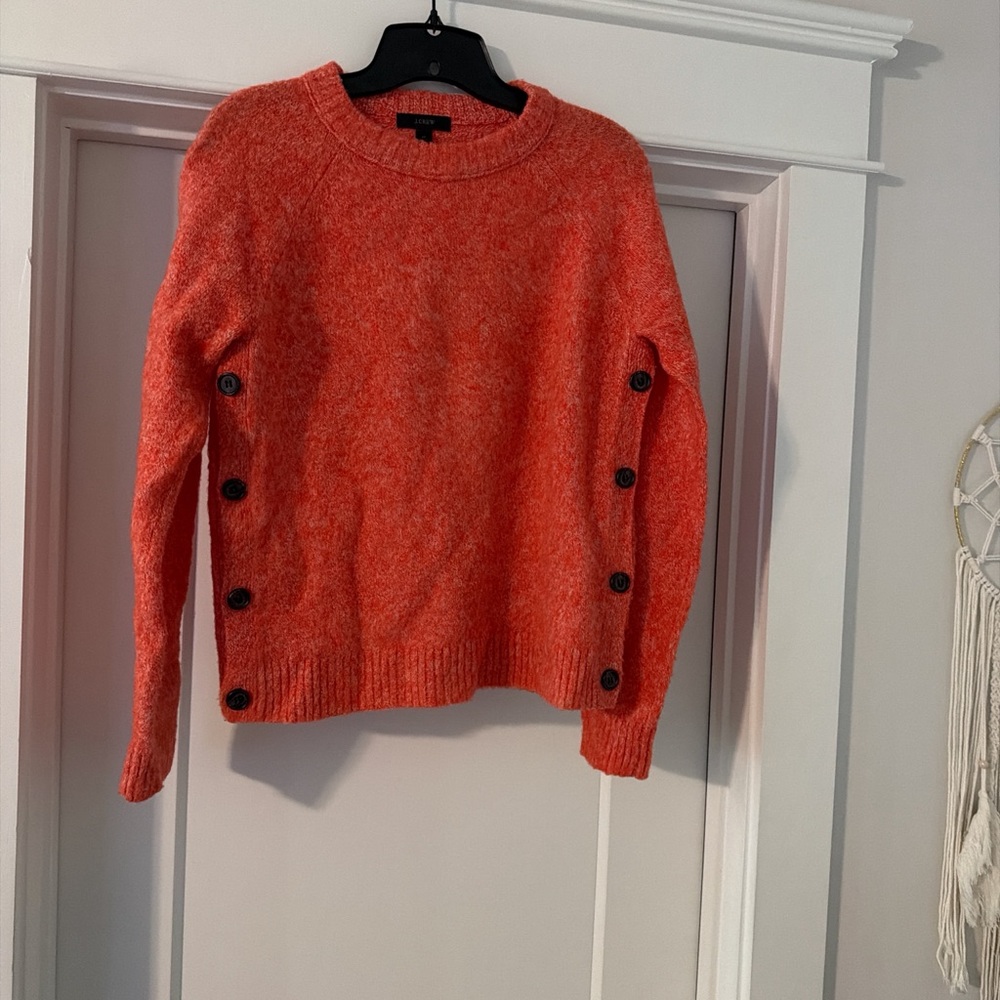 J. Crew Vibrant Orange Button-Side Sweater